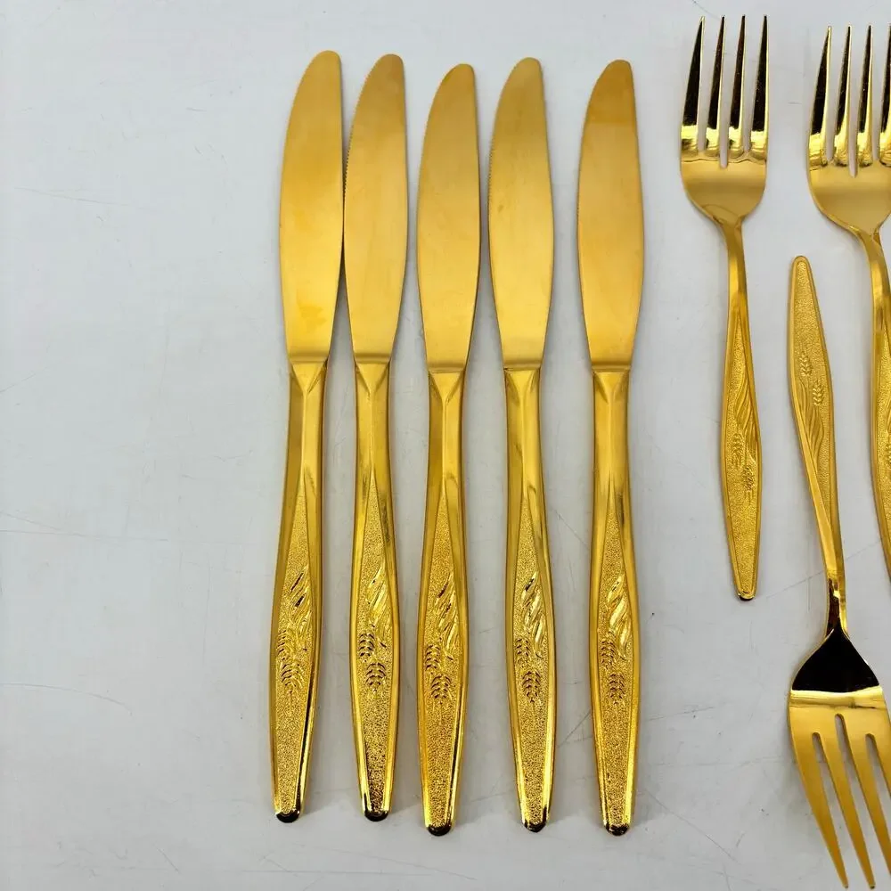 Sherwood Stanley Roberts Flatware Spoons Salad Forks Stainless Gold Tone
